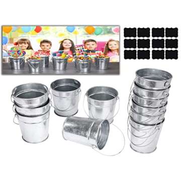 12 Pack Small Galvanized Metal Buckets with Handles - Mini Tin Pails for Party Favors and Decor