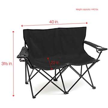 Trademark Innovations Loveseat Style Double Camp Chair, 40" L x 22" W x 31.5" H,Polyester, Black