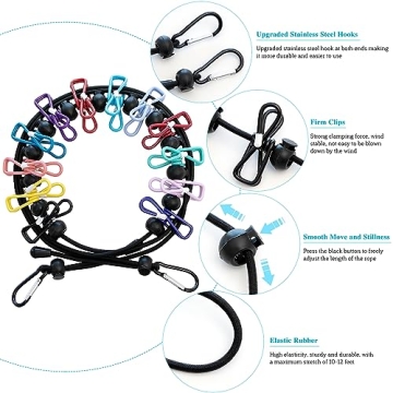 2 Pack Retractable Travel Clotheslines with 12 Clothespins