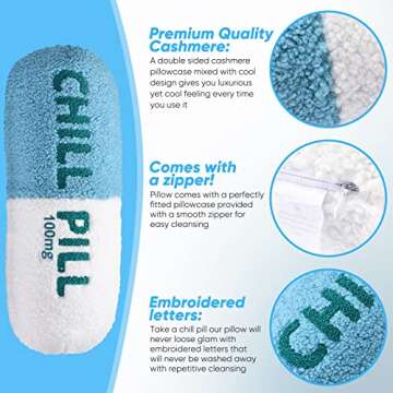 HZ MY Chill Pill Pillow - Chill Pillow for Aesthetic Room Decor, Double-Sided Wool Pill Pillows for Gifts, Comes with Zipper for Easy Cleaning.