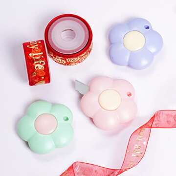 Fengek 3 Pcs Mini Retractable Utility Knife Flower Pocket Box Cutters Plastic Letter Opener Slide Open with Keychain Hole for Box Letter Envelope, Flower Shape