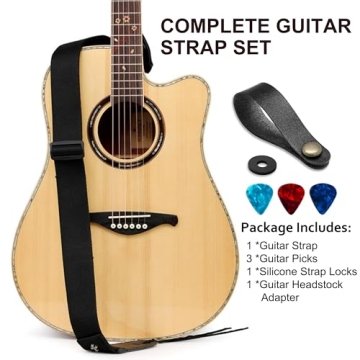 MAXSEEN Guitar Strap for Acoustic & Electric Guitars, Adjustable Leather Ends, Includes Picks