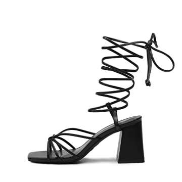 DREAM PAIRS Women's Lace Up Heels Strappy Block High Heel Square Open Toe Chunky Sandals for Party T...