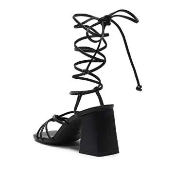 DREAM PAIRS Women's Lace Up Heels Strappy Block High Heel Square Open Toe Chunky Sandals for Party Travel Date Black Size 6.5 SDHS2380W