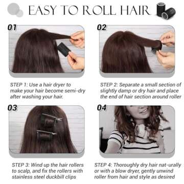 Hair Curlers Rollers, 12Pcs Hair Rollers Hair Curlers Self Grip Holding Rollers with 12 Pcs Hair Clips for Long Medium Short Thick Fine Thin Hair Bangs Volume