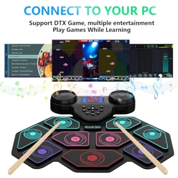 YUOIOYU Electronic Drum Set - Portable MIDI Kit with Speakers and Lights