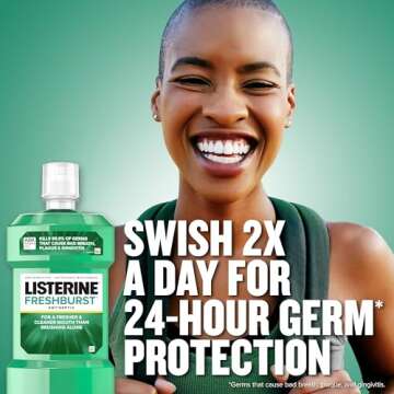 Listerine Freshburst Antiseptic Mouthwash for Bad Breath, Kills 99% of Germs That Cause Bad Breath & Fight Plaque & Gingivitis, ADA Accepted Mouthwash, Spearmint, 500 mL
