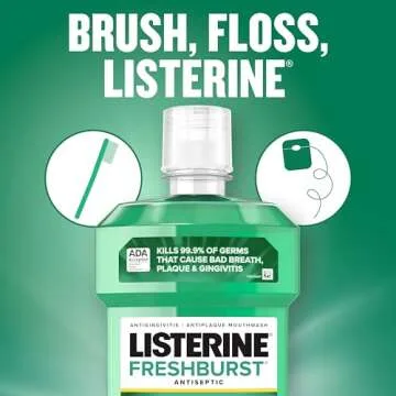 Listerine Freshburst Antiseptic Mouthwash for Bad Breath, Kills 99% of Germs That Cause Bad Breath & Fight Plaque & Gingivitis, ADA Accepted Mouthwash, Spearmint, 500 mL