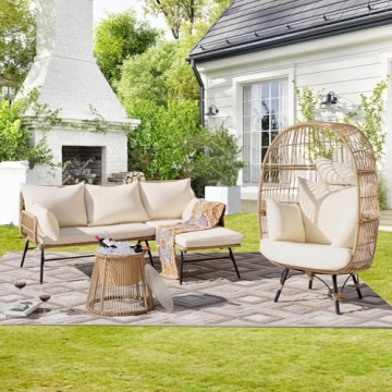 NICESOUL® 4 Pieces Boho Outdoor Patio Furniture Set with Ice Bucket Table and Egg Chair
