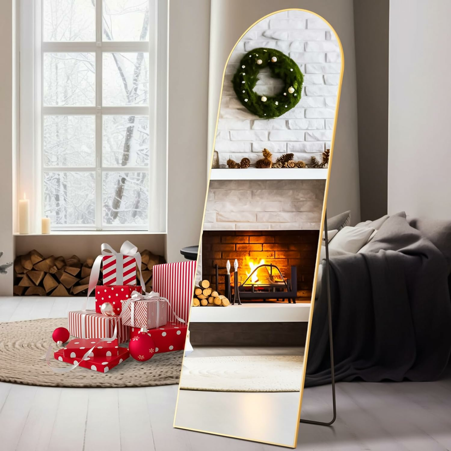 Elegant Gold Arch Full Body Floor Mirror