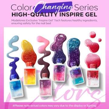 modelones Color Changing Gel Nail Polish, 6 Colors Orange Blue Purple Pink Neon Mood Temperature Cha...
