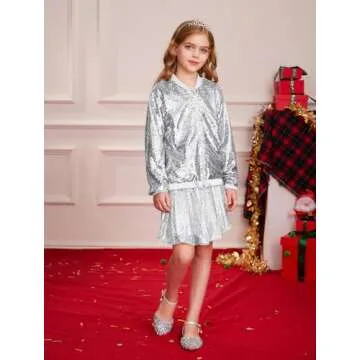 GRACE KARIN Girls Silver Sequin Jacket for Fun Occasions