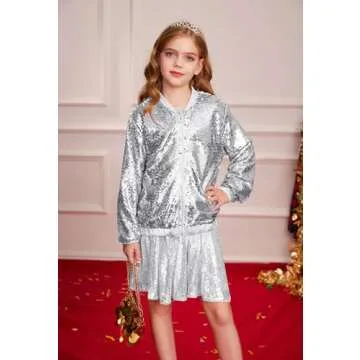 GRACE KARIN Girls Silver Sequin Jacket for Fun Occasions