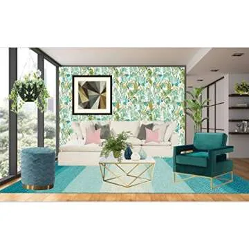 Grace & Gardenia GY2003D Tropical Leaf Trellis Peel & Stick Wallpaper Blue Green