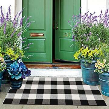 Homcomoda Cotton Plaid Runner Rug for Hallway Hand Woven Area Rug Runner Washable Buffalo Checkered Door Rug Durable Carpet Runner for Doorway Living Room Porch Farmhouse 23.6”x51.2”