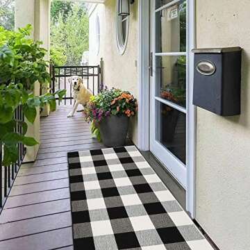 Homcomoda Cotton Plaid Runner Rug for Hallway Hand Woven Area Rug Runner Washable Buffalo Checkered Door Rug Durable Carpet Runner for Doorway Living Room Porch Farmhouse 23.6”x51.2”