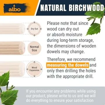 ALBO Wooden Dowel Pins - 200 Pack Fluted Hardwood Dowels 5/16x1 1/4 Inch