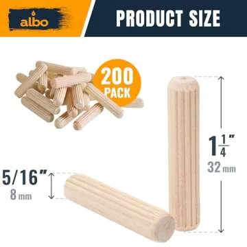 ALBO 200 Pack Wooden Dowel Pins 5/16 x 1 1/4 inch