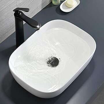 BoomHoze 18"x13" Bathroom Sink Rectangle, Modern Countertop White Porcelain Ceramic Vessel Sink Above Counter Bathroom Vanity Sink Bowl Art Wash Basin