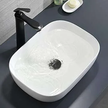 BoomHoze 18"x13" Bathroom Sink Rectangle, Modern Countertop White Porcelain Ceramic Vessel Sink Above Counter Bathroom Vanity Sink Bowl Art Wash Basin