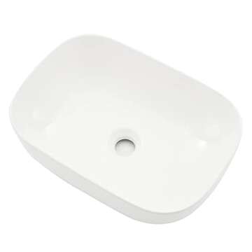 BoomHoze 18"x13" Bathroom Sink Rectangle, Modern Countertop White Porcelain Ceramic Vessel Sink Above Counter Bathroom Vanity Sink Bowl Art Wash Basin