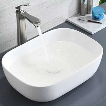 BoomHoze 18"x13" Bathroom Sink Rectangle, Modern Countertop White Porcelain Ceramic Vessel Sink Above Counter Bathroom Vanity Sink Bowl Art Wash Basin