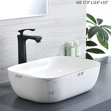 BoomHoze 18"x13" Bathroom Sink Rectangle, Modern Countertop White Porcelain Ceramic Vessel Sink Above Counter Bathroom Vanity Sink Bowl Art Wash Basin
