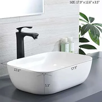 BoomHoze 18"x13" Bathroom Sink Rectangle, Modern Countertop White Porcelain Ceramic Vessel Sink Above Counter Bathroom Vanity Sink Bowl Art Wash Basin