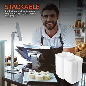 Stock Your Home 6x6 Clamshell Take Out Boxes (50 Pack) Small 1-Compartment Foam Food Containers Disposable Lunch Container, Restaurant Togo Trays with Hinged Lids for Takeout, Carryout, and Meal-Prep