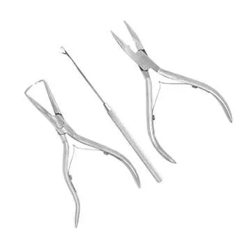 Clamp Pliers Needle 3pcs Tool Kit for Micro Ring Link Bead Human Hair Extensions, Polished Steel