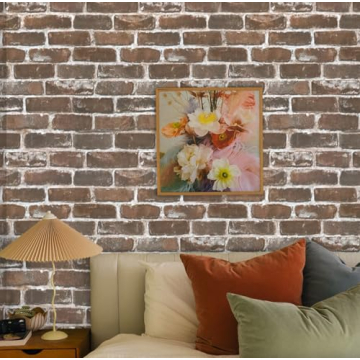 Timeet Rustic Brown Brick Wallpaper Peel and Stick Wallpaper Brick Self Adhesive Wallpaper 17.7"×23...