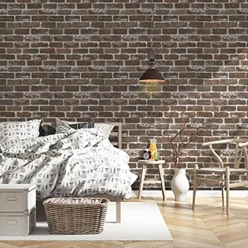 Timeet Rustic Brown Brick Wallpaper Peel and Stick Vintage Decor