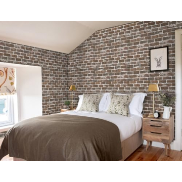 Timeet Rustic Brown Brick Wallpaper Peel and Stick Vintage Decor