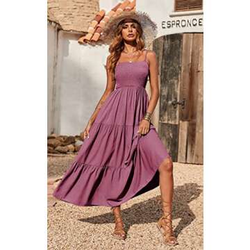 PRETTYGARDEN Women's Summer Maxi Dress 2024 Casual Boho Sleeveless Spaghetti Strap Smocked Tiered Lo...