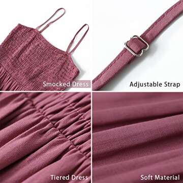 PRETTYGARDEN Women's Summer Maxi Dress 2024 Casual Boho Sleeveless Spaghetti Strap Smocked Tiered Long Beach Sun Dresses (Rose Red,S)