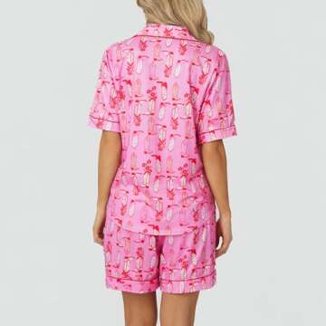 Yiulangde Cute Cowboy Pajamas For Women Pink Silk Holiday Pjs Horseshoes Boots Satin Y2k 2 Piece Lounge Shorts Set Sleepwear