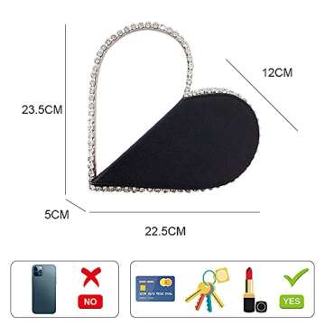 Cute Mini Heart Shape Evening Clutch Bag, Rhinestone Diamond Frame Wedding Party Purse Handbag for Women (silver)