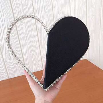 Cute Mini Heart Shape Evening Clutch Bag, Rhinestone Diamond Frame Wedding Party Purse Handbag for Women (silver)