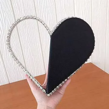 Cute Mini Heart Shape Evening Clutch Bag, Rhinestone Diamond Frame Wedding Party Purse Handbag for Women (silver)