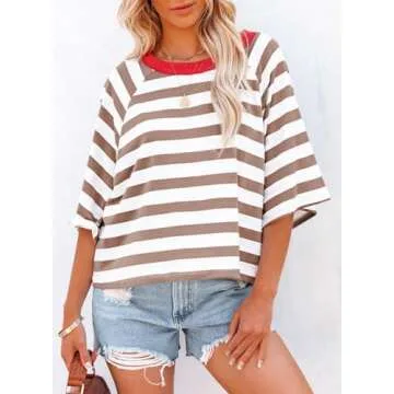 Dokotoo Summer Women's Striped Short Sleeve Tops 2025