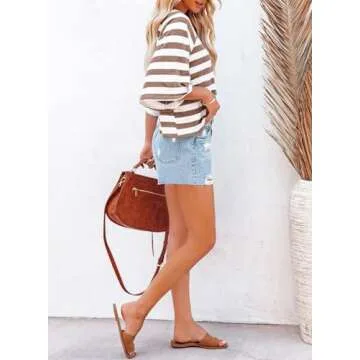 Dokotoo Summer Women's Striped Short Sleeve Tops 2025