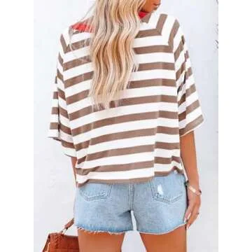 Dokotoo Summer Women's Striped Short Sleeve Tops 2025