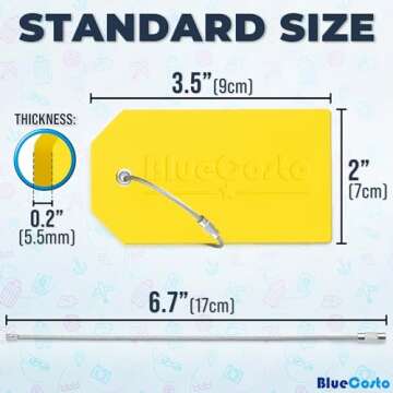 BlueCosto - Luggage Tags - Large, Yellow, 5 PK - PVC Suitcase Tags w/Privacy Cover & Stainless Steel...