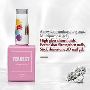 FZANEST Builder Gel Top Coat For Nails 15ml,5 in 1 Non Sticky Builder Hard Gel in a Bottle,High Gloss Shine No Wipe Top Coat,Diamond Rhineston Gel Glue,Nail Strengthen Extension Gel