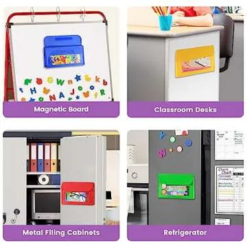 EAMAY Magnetic Marker Pen Holder for Whiteboard or Fridge Magnet Pencil Cup Storage Organizer ,Magnetic Storage Pockets, Whiteboard Accessory Case for Home Office School Supply Storage-Set of 4