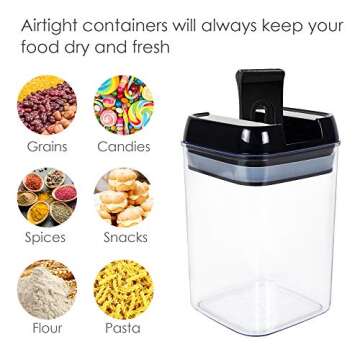 Vtopmart Airtight Food Storage Containers, 7 Pieces BPA Free Plastic Cereal Canisterwith Easy Lock Lids, for Kitchen Pantry Organization, 24 Labels, Black