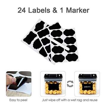 Vtopmart Airtight Food Storage Containers, 7 Pieces BPA Free Plastic Cereal Canisterwith Easy Lock Lids, for Kitchen Pantry Organization, 24 Labels, Black