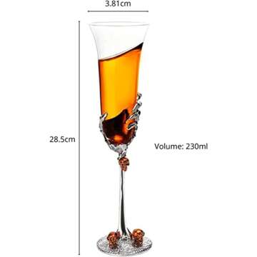 The Wine Savant Stemmed Skeleton Champagne Glasses Set of 2 7oz Skeleton Glasses 9" H, Goth Gifts, S...