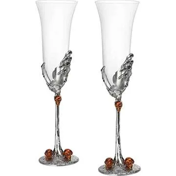 The Wine Savant Stemmed Skeleton Champagne Glasses Set of 2 7oz Skeleton Glasses 9" H, Goth Gifts, Skeleton Decor, Spooky Wine, Water or Champagne Gift Set, Champagne Glasses