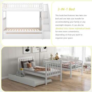 Merax Twin Over Twin Bunk Bed with Trundle and Storage